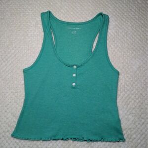American Eagle Ribbed Henley Cropped Tank Top Green XL